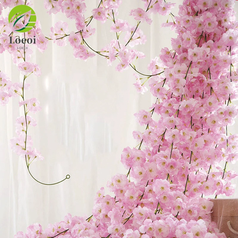

135 Flower Head Sakura 1.8m Artificial Cherry Blossom Vine Rattan Wall Hanging Garlands DIY Wreath Wedding Arch Home Decor