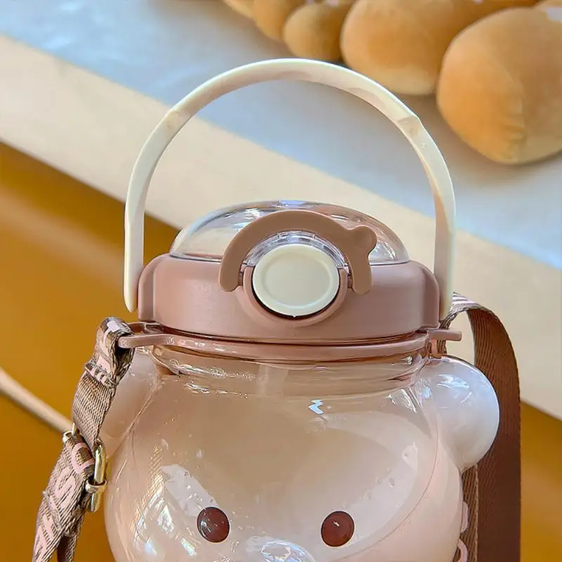 1/1.4L медведь пластиковая бутылка для воды с соломинкой портативные милые детские