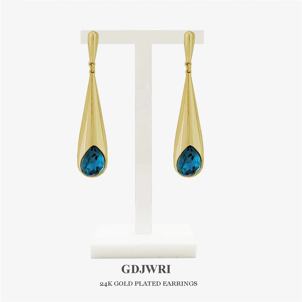 

New Design Brazilian Gold Earrings 24K Gold Plated Crystal Drop For Women Jewelry Accessories Wedding Bridal Gifts