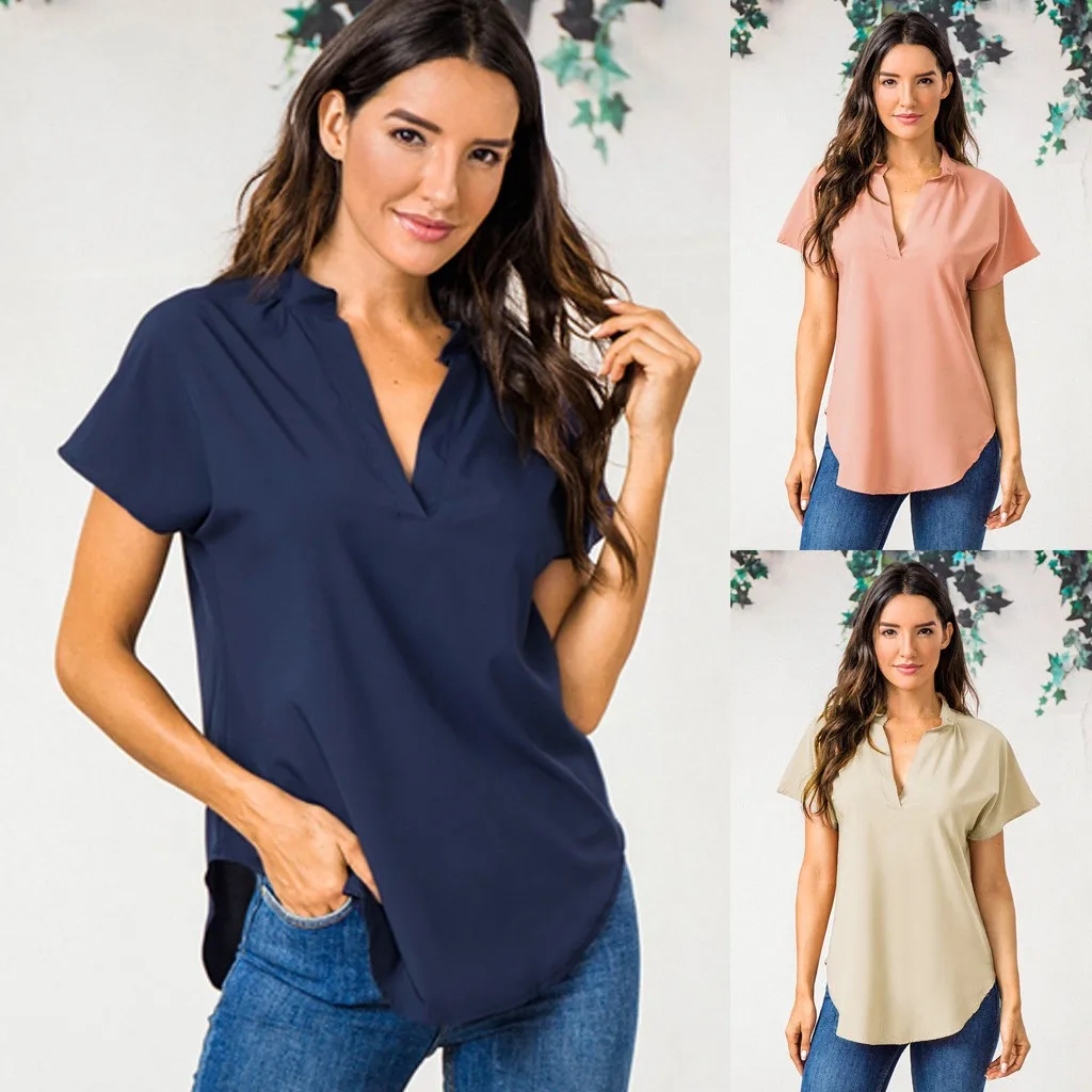 

Womens Tops And Blouses Women Summer Chiffon Short Sleeve Casual Shirt Tops Lady Blouse Tee Shirt Women Tops Chemise Femme