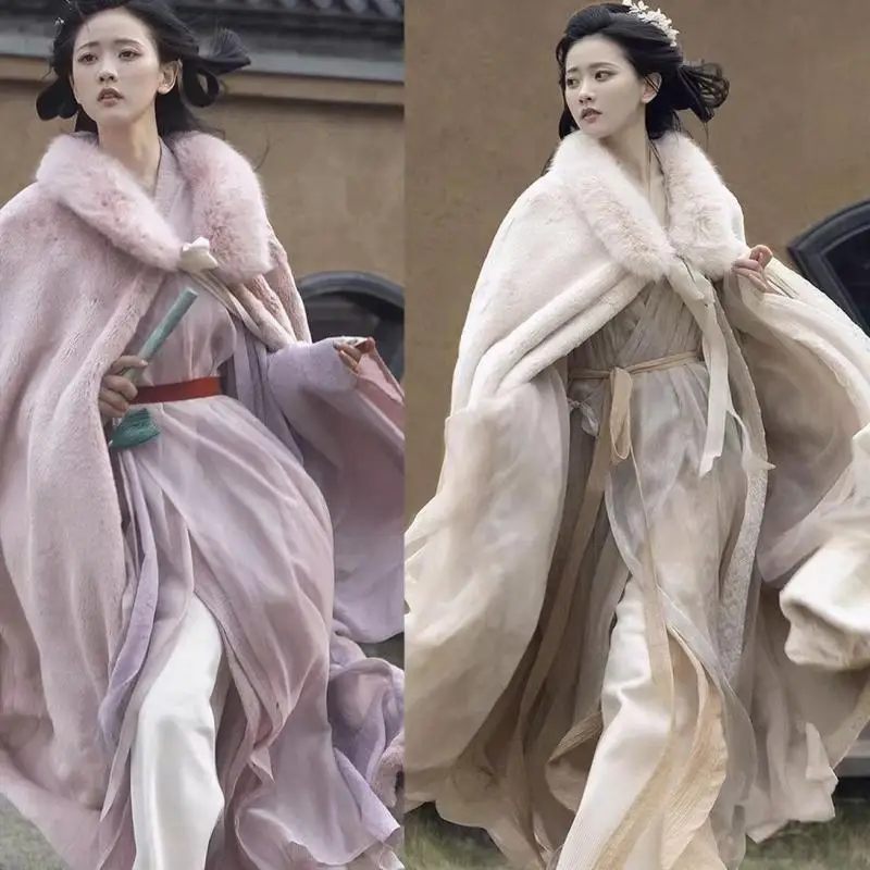 

Женская зимняя теплая плотная плюшевая накидка в китайском стиле, изысканная однотонная элегантная темпераментная ветрозащитная накидка-пончо, 1 шт.