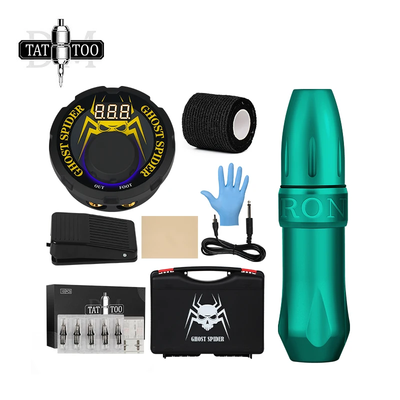 

Professional Rotary Tattoo Kit LCD Power Supply Foot Pedal Cartridge Needles Complete Tattoo Set with Case
