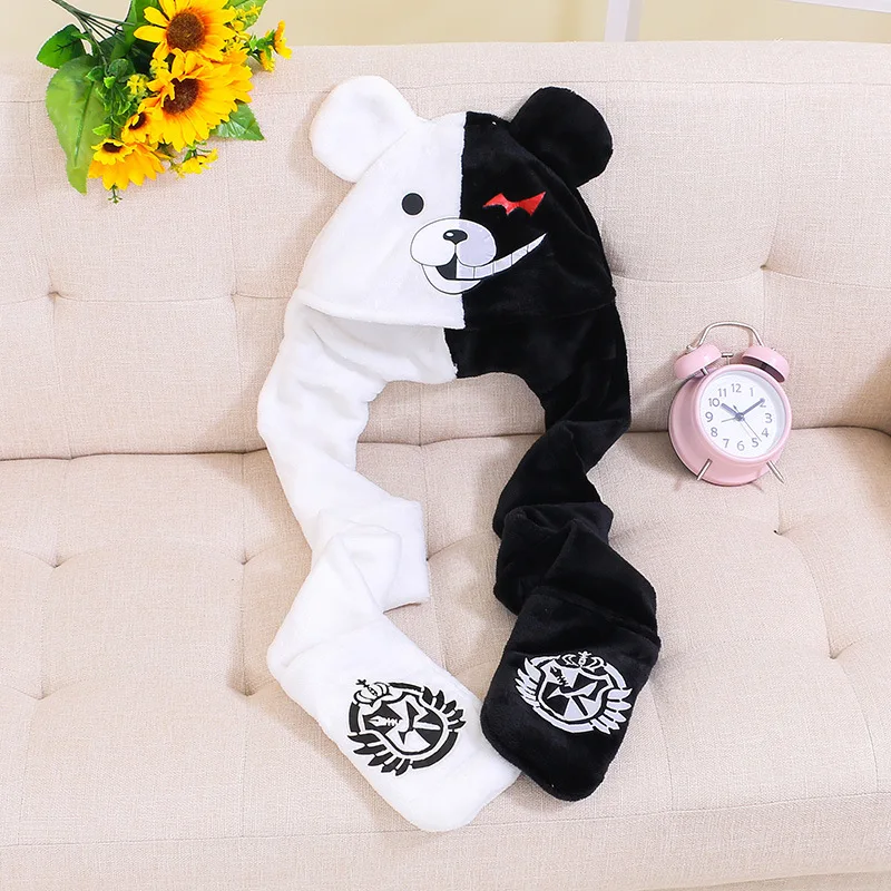 

Danganronpa Monokuma Plush Hat Rabbit Soft Gloves Scarf Set Earmuffs Cap Black White Bear Headwear Cosplay Props for Women Men