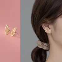 925 sterling silver romantic hollow diamond sweet butterfly piercing stud earrings f women party charms simple european jewelry