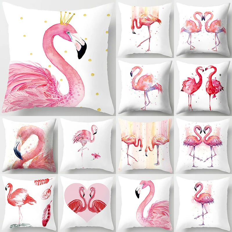 

1Pcs 45*45cm Flamingo Tropical Leaf Cushion Cover Flower Polyester Throw Pillow Home Decoration Sofa Decorative Pillowcase