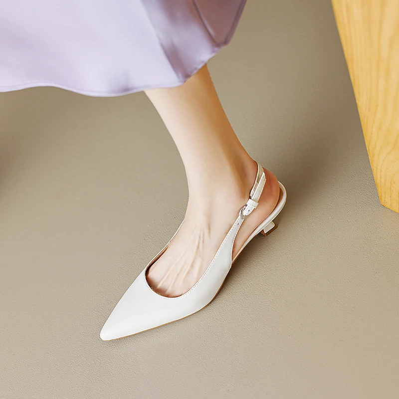 2023 New Split Leather Women's Summer Baotou Sandals Pointed Toe Stiletto Black Yellow Beige Fashion Casual Shoes for women