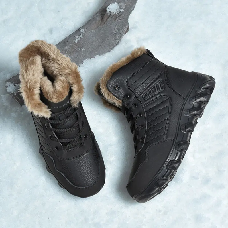 Winter Men's Sneakers Plus Velvet Thick Non-slip Hiking Shoes Waterproof Warm High-top Outdoor Cotton Shoes Large size 39-48