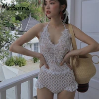 south korea hot spring high end eyelashes curved new swimsuit triangle one piece swimsuit womens belly covering thin lace