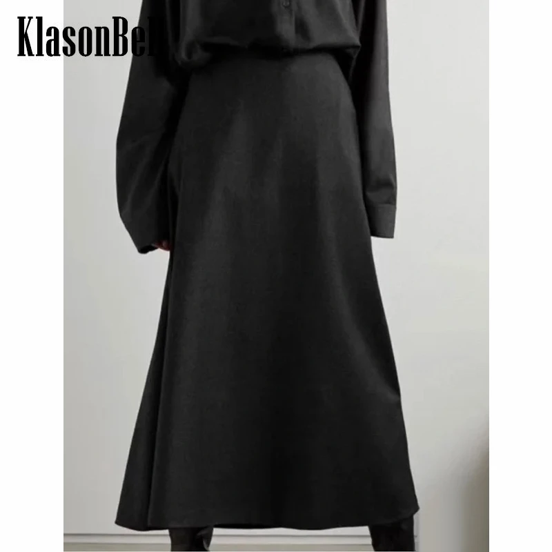 

6,6 KlasonBell элегантная однотонная шерстяная юбка А-силуэта с высокой талией