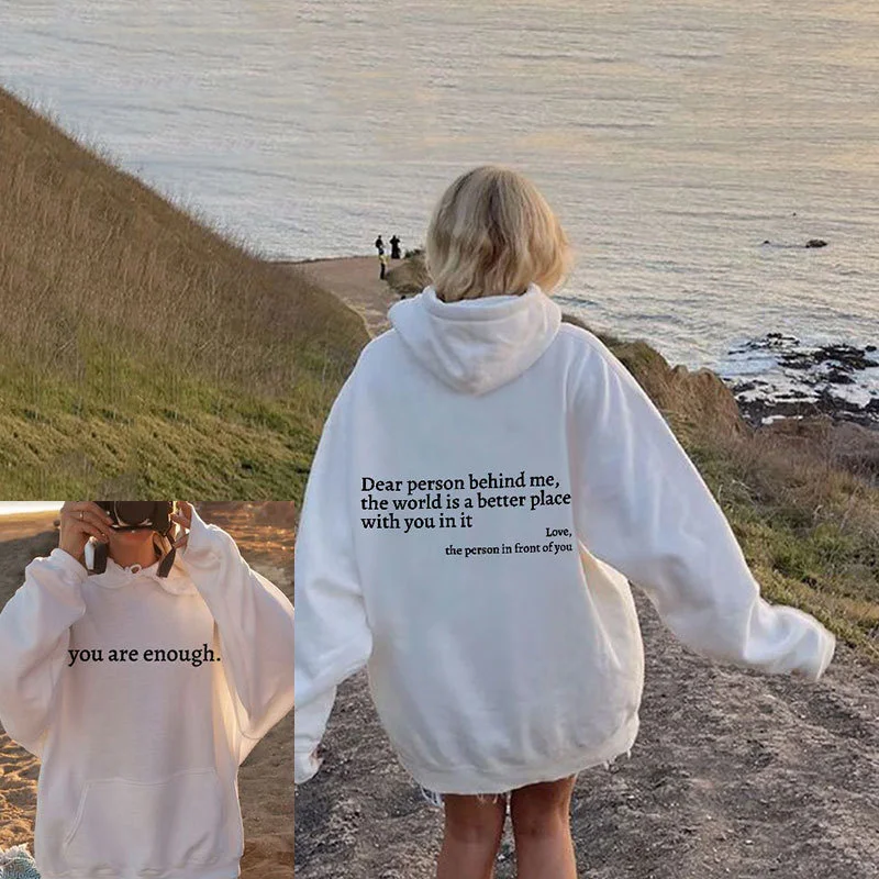 

Autumn Y2k Pullover Hooded Women Young Lady Printed Letter Dear Person Behind Me Hoodie Oversize Aesthetic Hoody Sweatshirt Tops