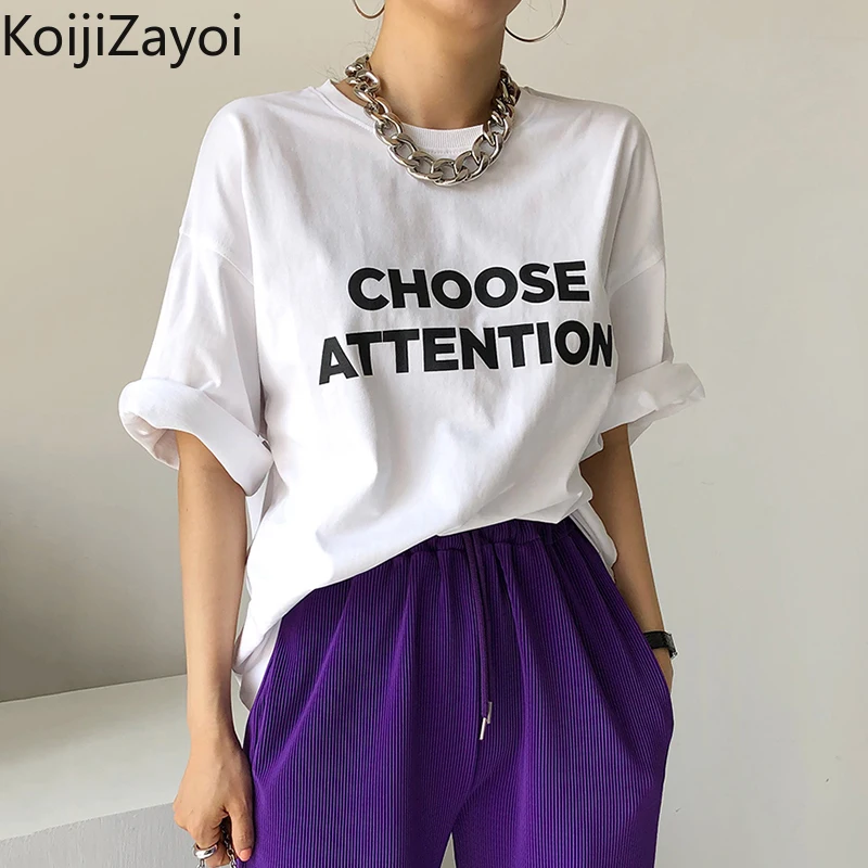 

Koijizayoi Casual Loose Woomen Letters Print Tshirt Summer 2022 Students Tees Shirts Short Sleeves O Neck All Match T-shirts