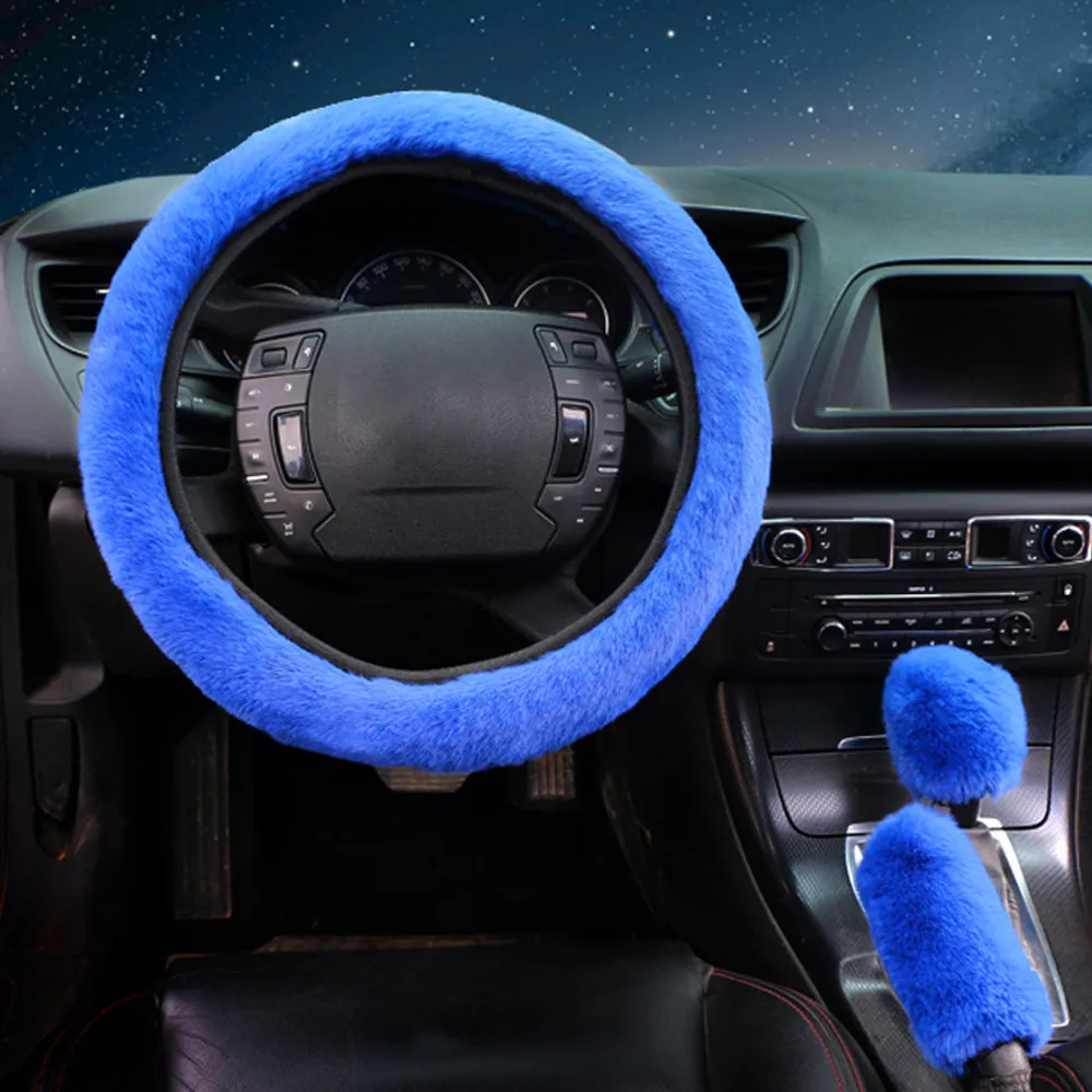 1 Set Of 38cm Pink/Blue/Purple/Black Fur Fluffy Thick Auto Car Steering Wheel Plush Cover Soft Wool Winter Comfortable & Breathe images - 6