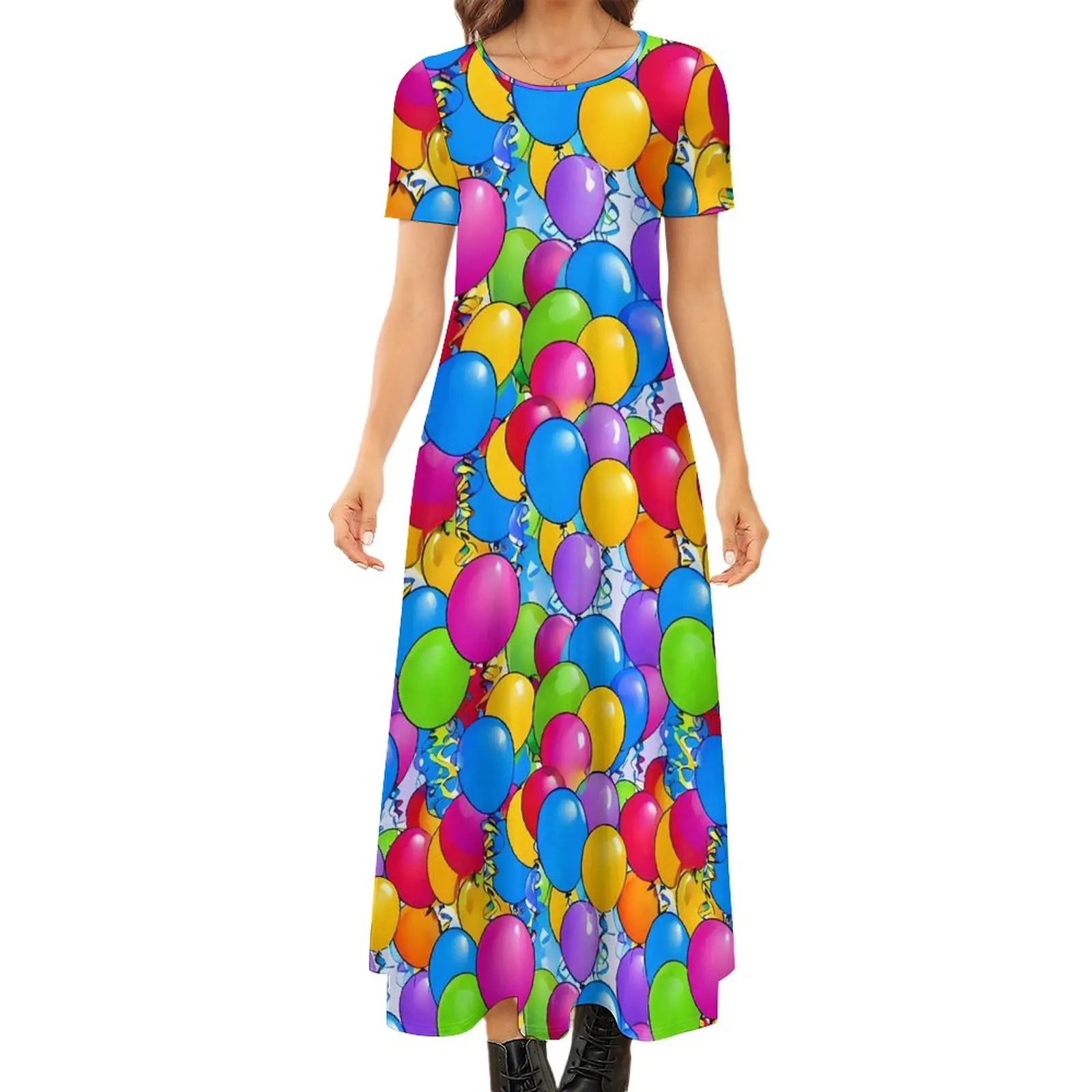 

Balloon Twister Dress Colorful Print Aesthetic Bohemia Long Dresses Female Vintage Maxi Dress 5XL 6XL 7XL