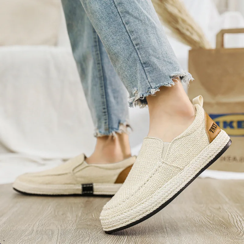 

Туфли мужские льняные, дышащие кроссовки, лоферы, без шнуровки, Классическая Повседневная обувь для вождения, широкие эспадрильи