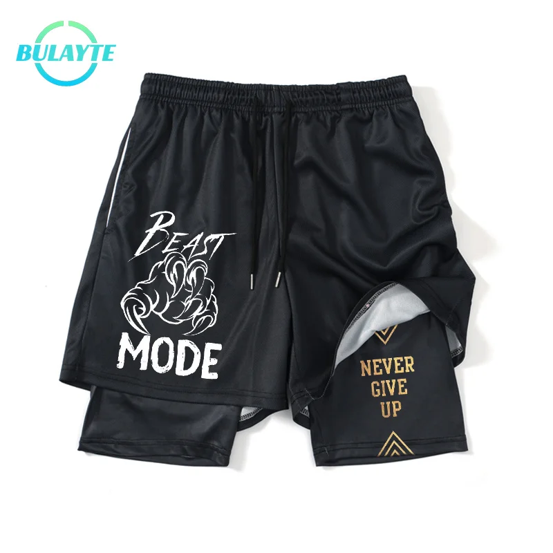 

Спортивные шорты 2 в 1 для спортзала, быстросохнущие тренировочные штаны для фитнеса и бега, дышащие двухслойные мужские шорты для бега и бас...