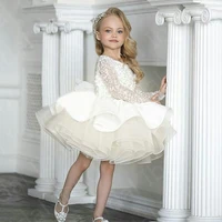 on sale ball gown flower girls dresses short cute kids party gowns long sleeve sequined child formal wear baby gowns layer skirt
