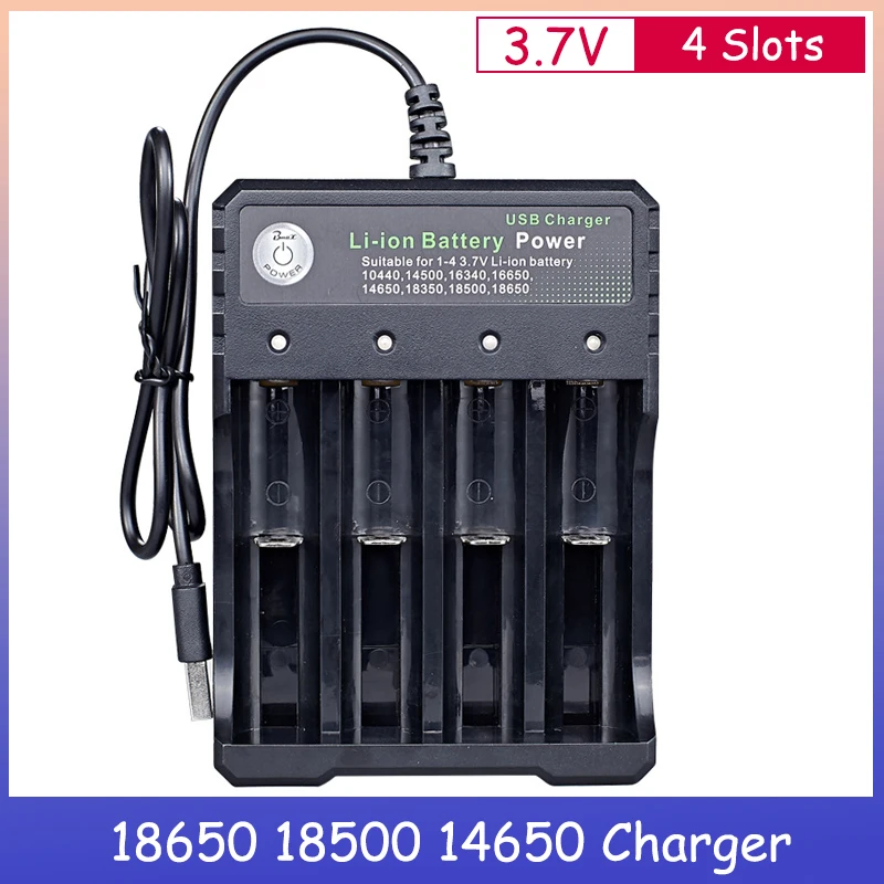 

18650 Charger 3.7V Li-ion Battery 4 Slots Smart Charger Independent Charging for 10440 14500 16340 16650 14650 18350 18500 18650