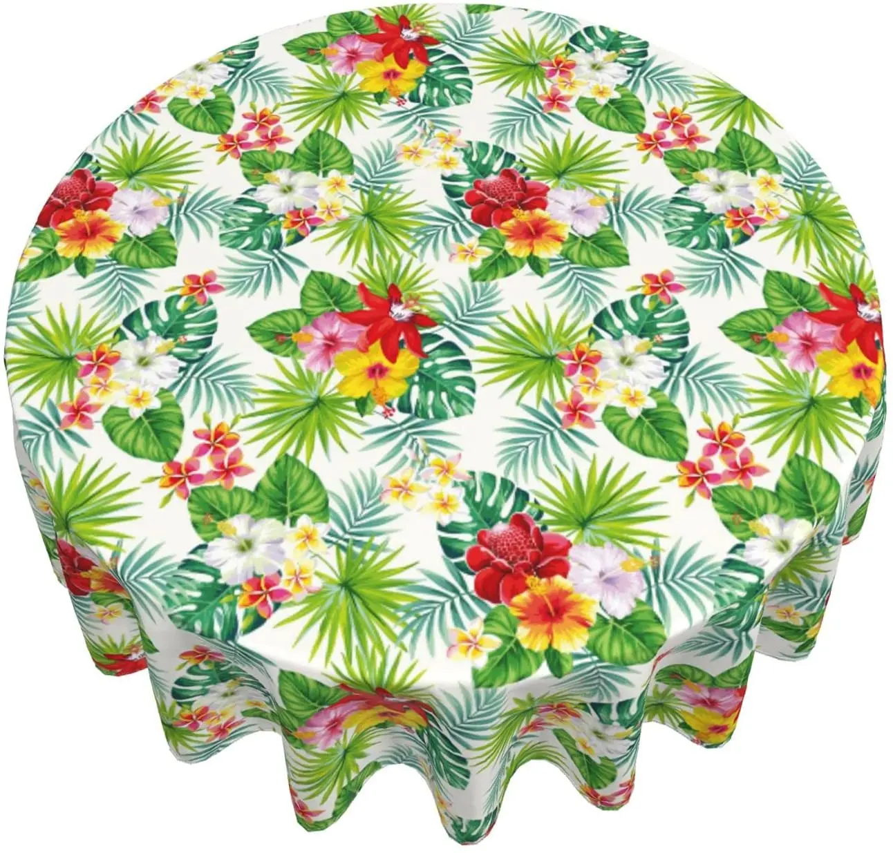 

Tropical Palm Flowers Summer Hawaiian Round Tablecloth 60 Inch Washable Table Cloth Cover Indoor Outdoor for Dining