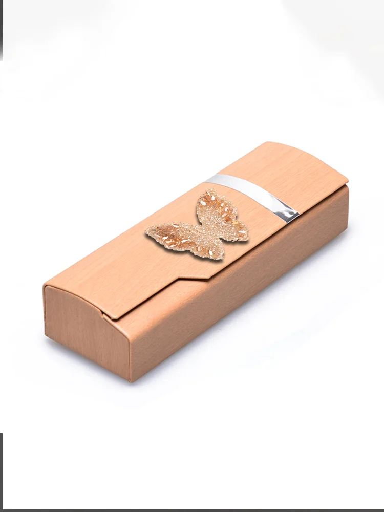 

Portable PU Material Eyewear Cases Symmetry Decor, Crystal & Pearl Style