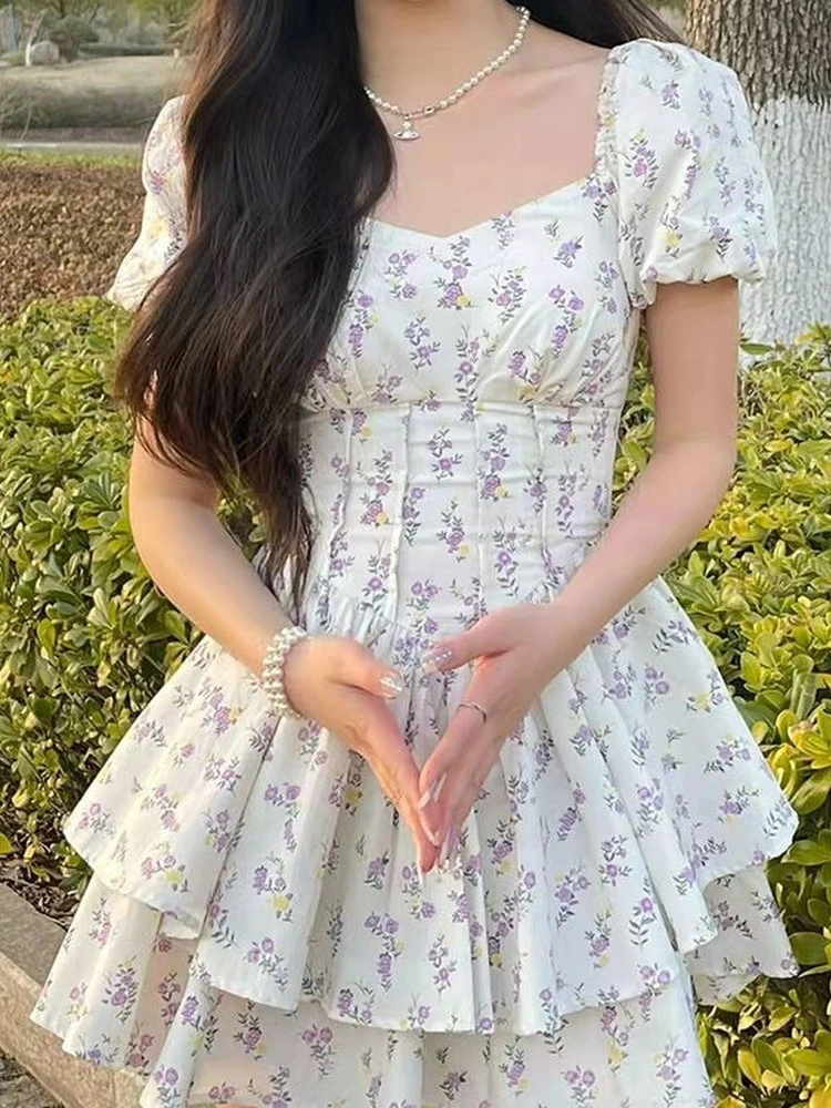 QWEEK 2023 Летнее цветочное платье для женщин Mori Повседневное с запахом Лавандовый