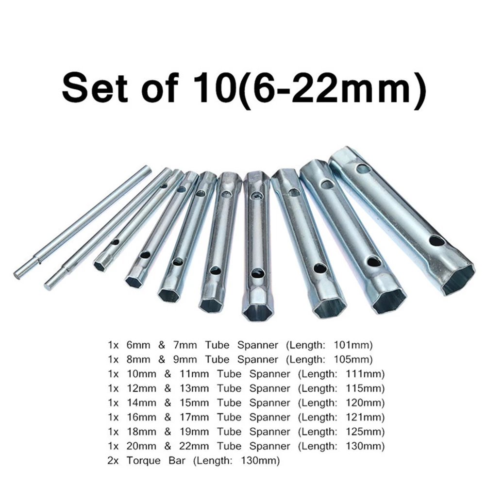 

8-19mm 6-22mm 7PC/10PC Tubular Box Wrench Set Tube Spanner Wrench Tube Bar Spark-Plug Spanner Steel Double Ended Wrench Repair