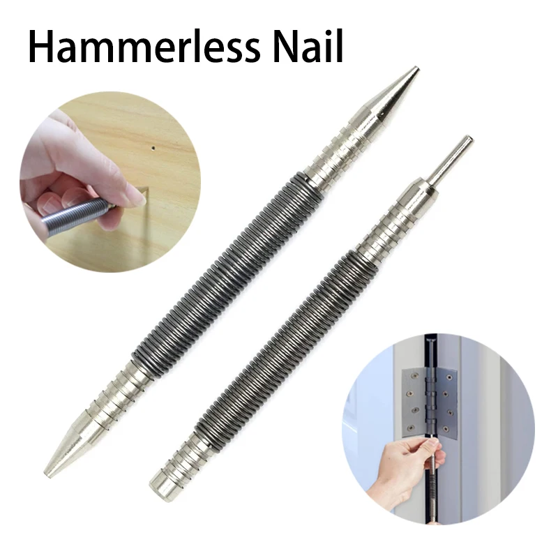 Spring Tool Hammerless Nail Set Center Holes Punch Spring Loaded Marking Metal Woodwork Drill Bit Door Pin Removal Tool