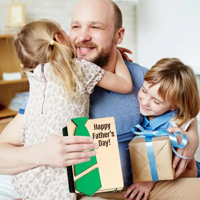 Складная деревянная коробка для карточек на День отца Бумажная книга с
