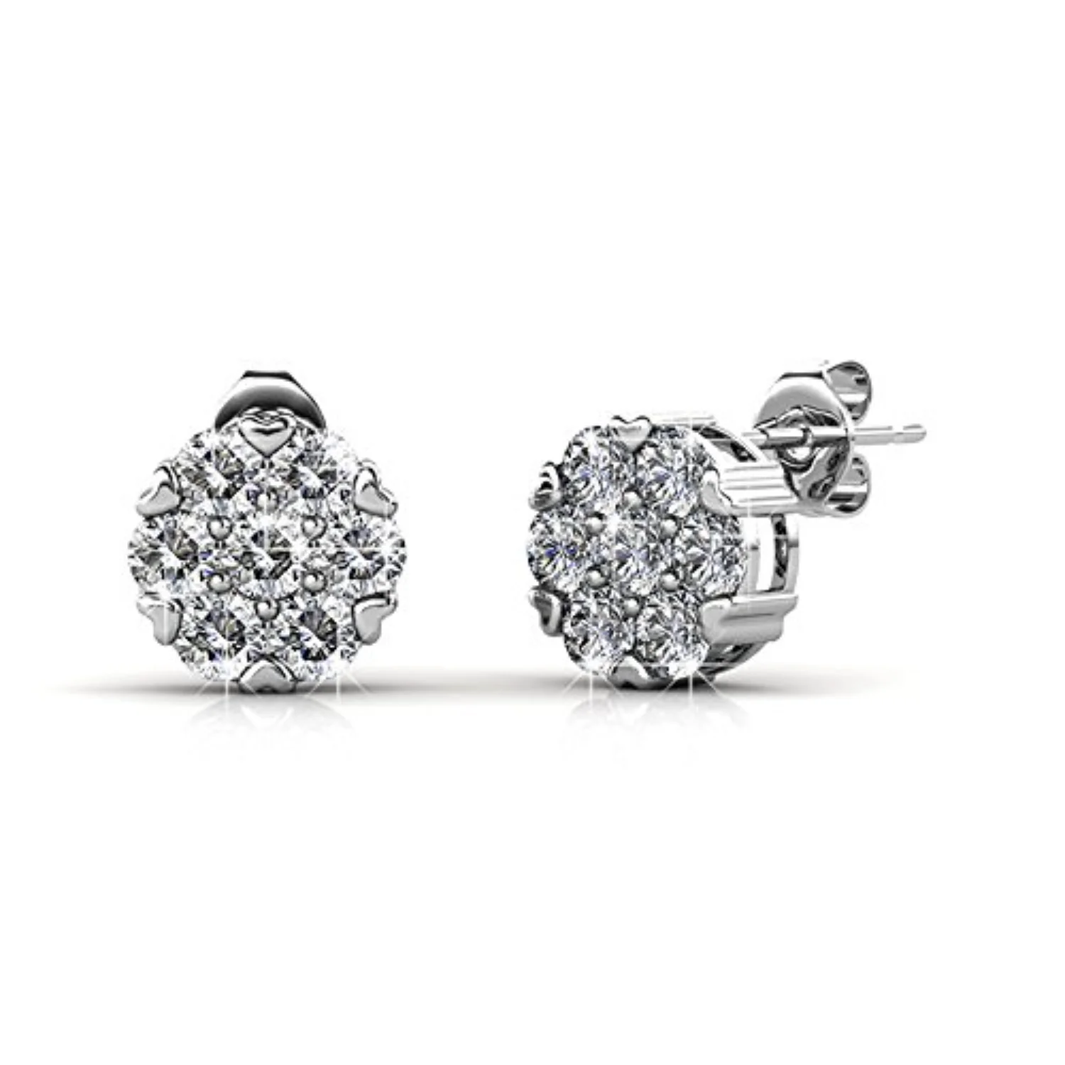 

Remy 18k White Gold Sparkling Pave Stud Earrings w/ Crystals, Sparkle Crystal Studs Earring Set for Women, Fashion Flower Clust