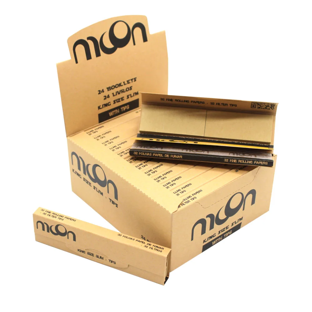 

MOON Brown King Size Slim CONNOISSEUR Weed Rolling Papers With TIPS 108*44mm High Quality#28