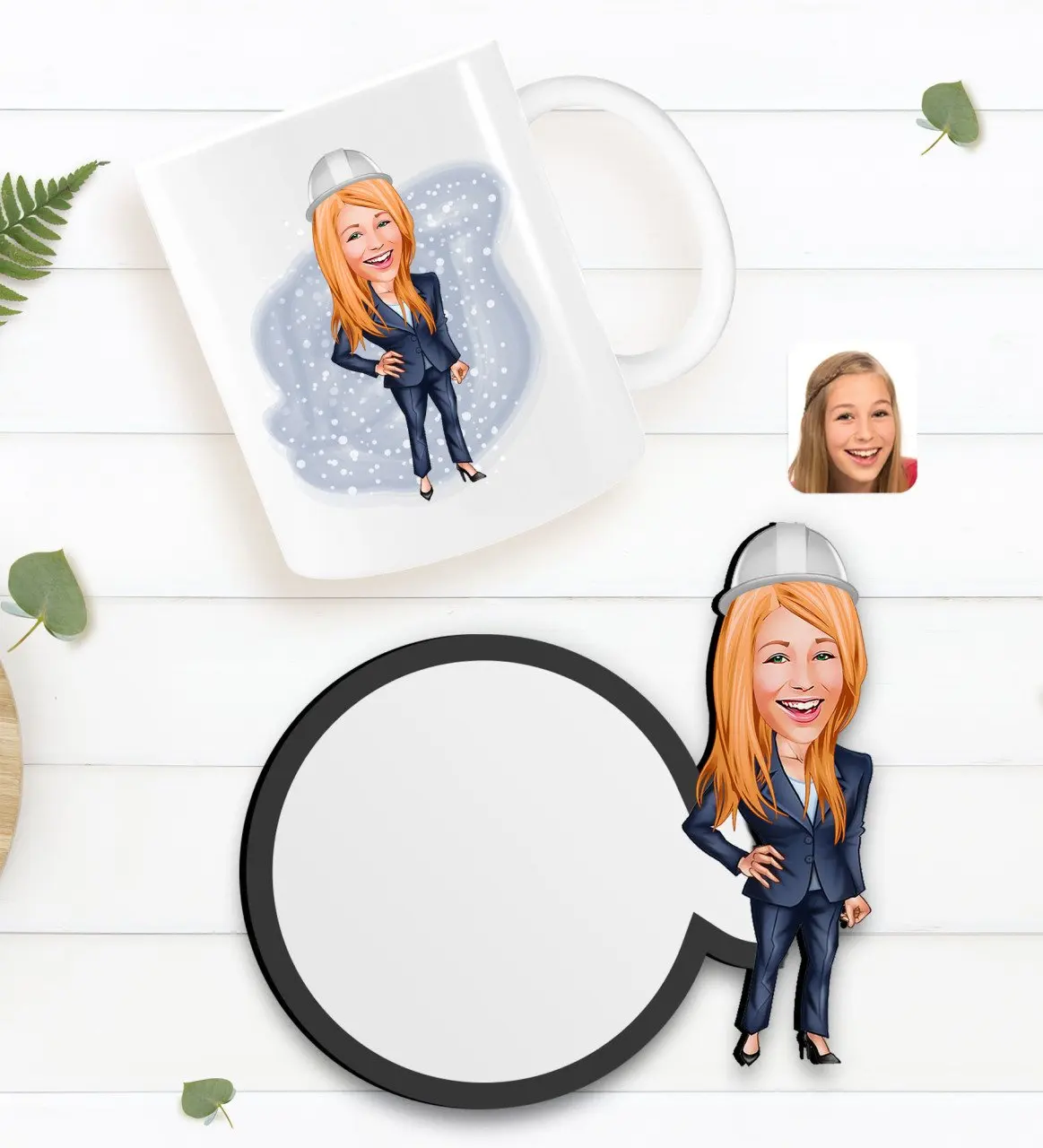 

Персонализированная Женская Инженерная карикатура белая кружка и деревянная подставка подарочный набор