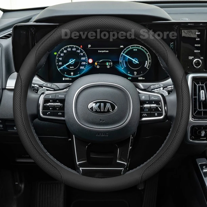 Фото Чехол на руль автомобиля для Kia Sorento UM MK2 XM 2024-2008, RIO 2/3/4, кожаный, аксессуары для Kia Sorento №3