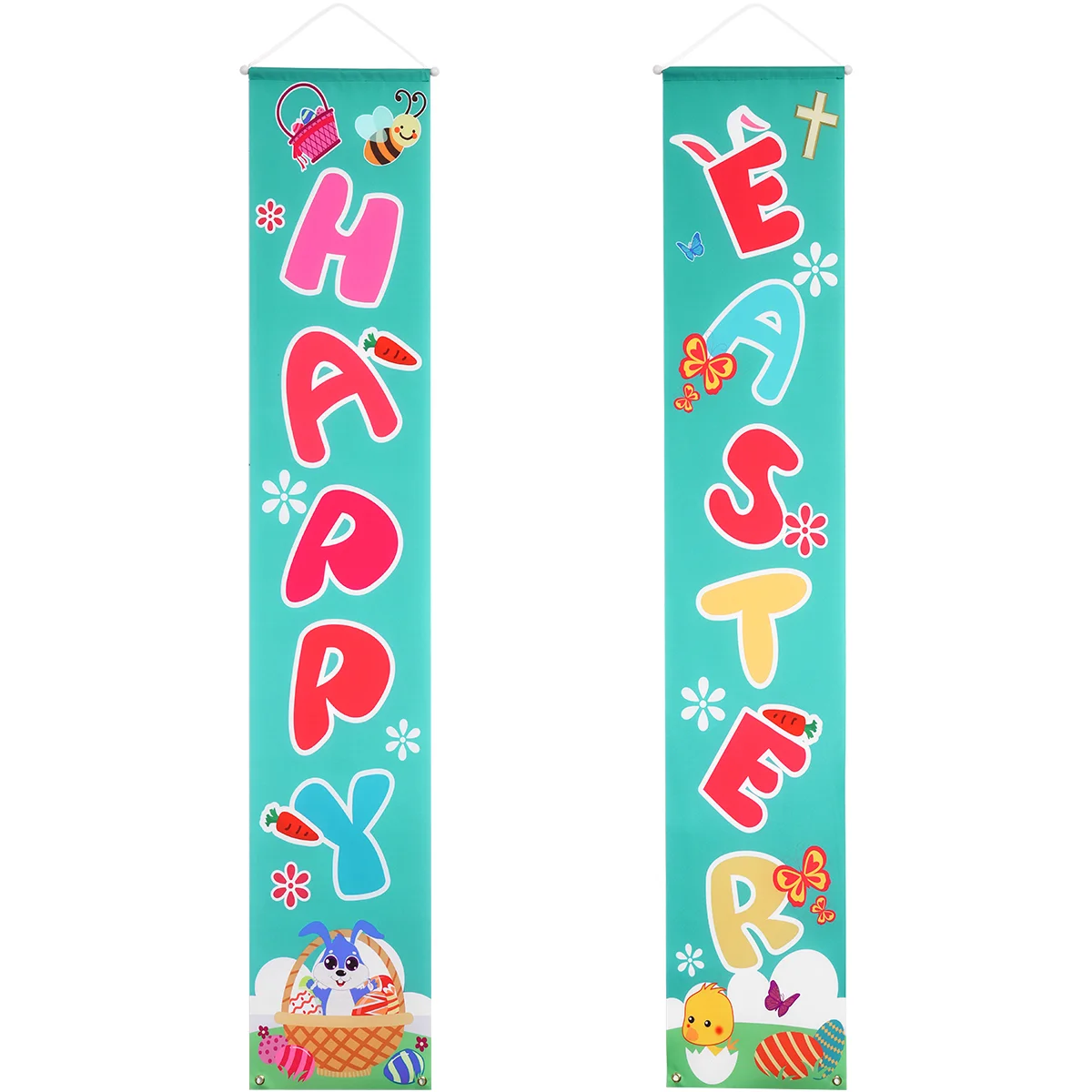 

2PCS Porch Banner Easter Decorations Welcome Happy Easter Banner Easter Door Banner Porch Sign Banner Easter Easter Porch Banner