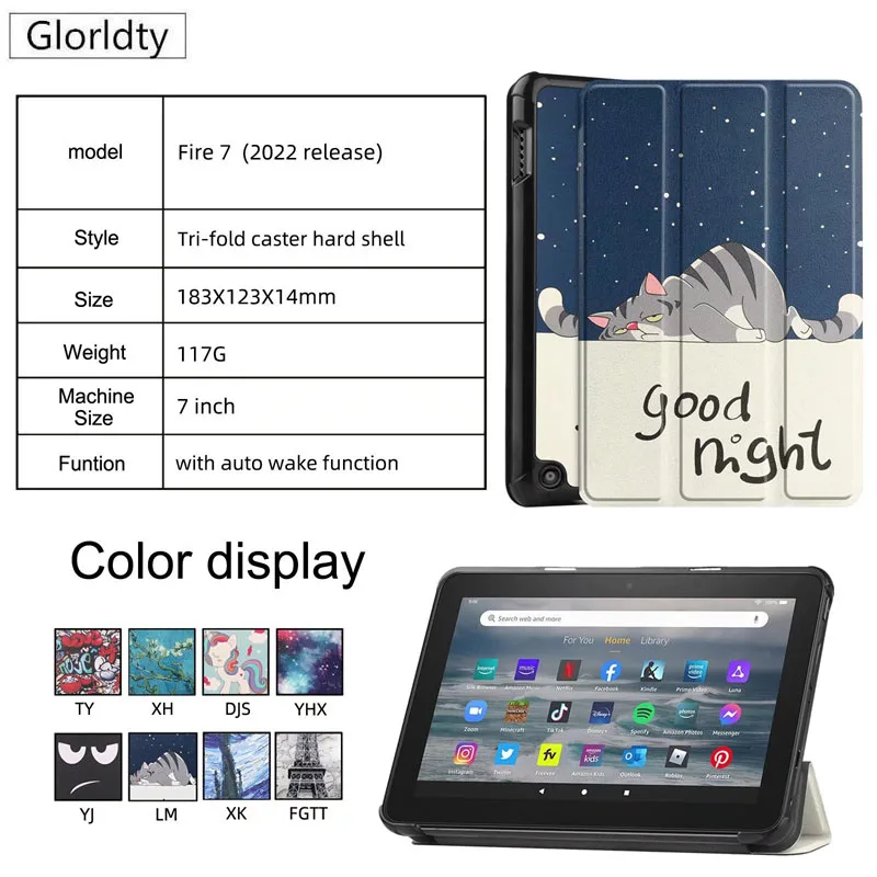 

Case for Kindle Fire 7 2022 7 Inch Cover Paint Tri-Fold Safe EVA Handle Stand Full Body Protective Tablet Shell Funda 7''