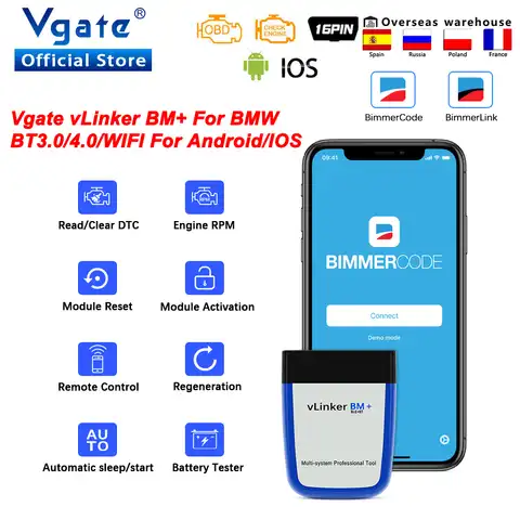 OBD2 Vgate vLinker BM ELM327 для BMW сканер wifi OBD 2 Автомобильный диагностический инструмент bпогружение Bluetooth совместимый ELM 327 в 1 5
