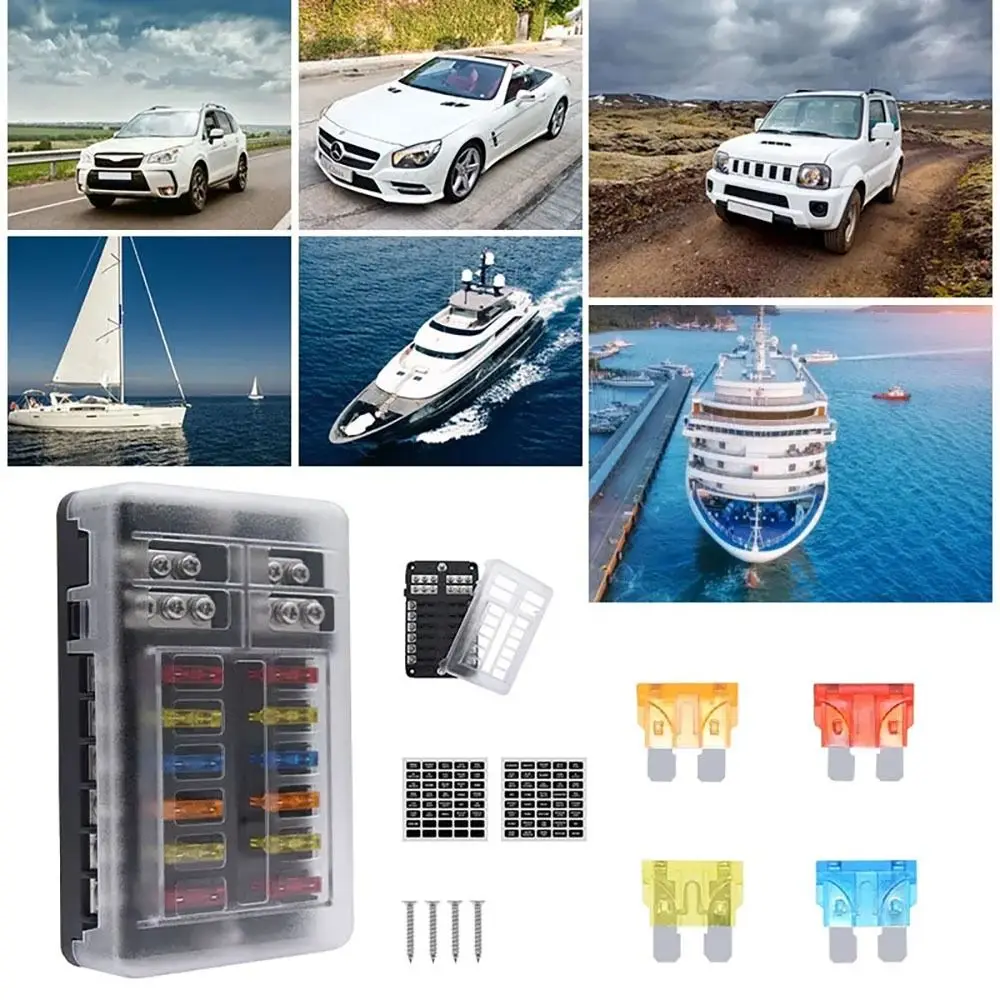 

Power Distribution 12 Way Blade Fuse Box Accessories Block & Warning Indicator 12V 32V Bus Bar Car Kit Universal Panel Board