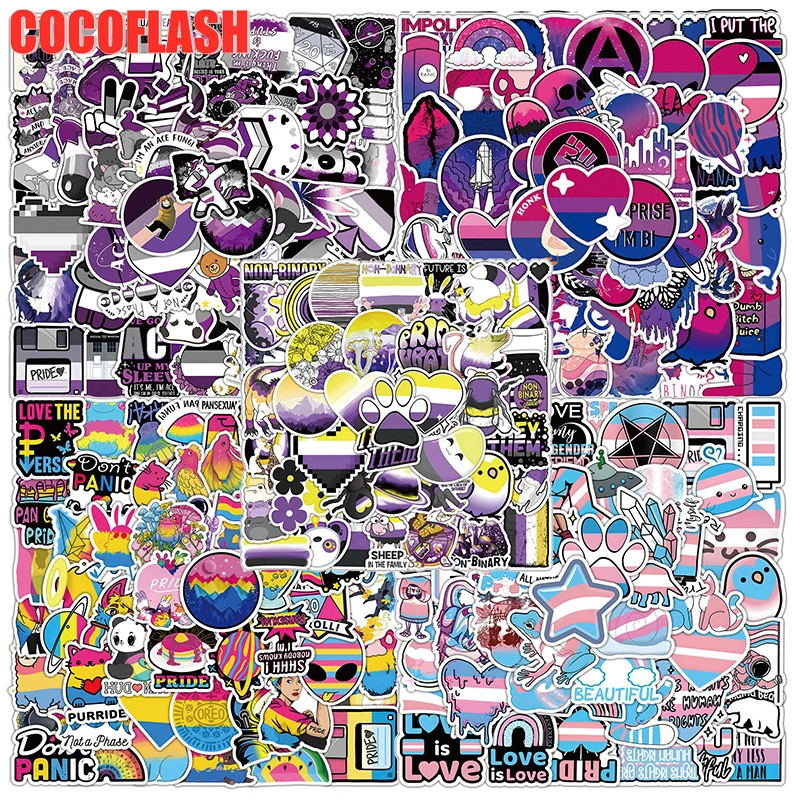 

10/60pcs/lot Asexual Bisexual Nonbinary Transgender Pansexual Pride Cartoon Graffiti Stickers For Luggage Skateboard Kids Laptop