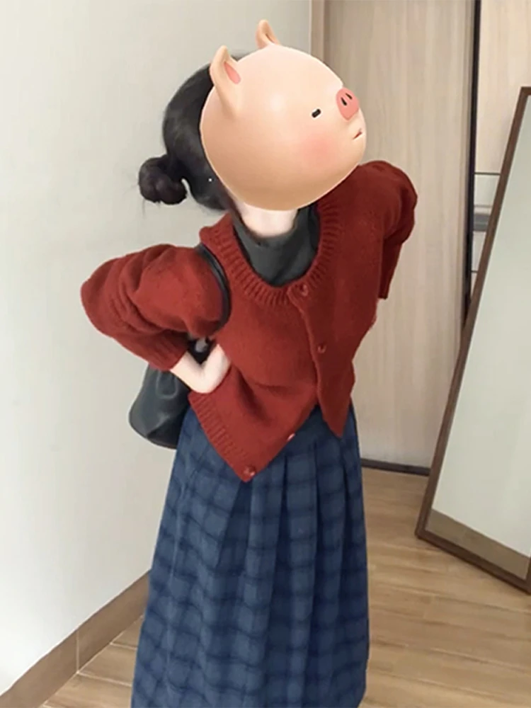 Красный свитер трикотажное платье детское осенне-зимнее 2024 новое длинное High Sense