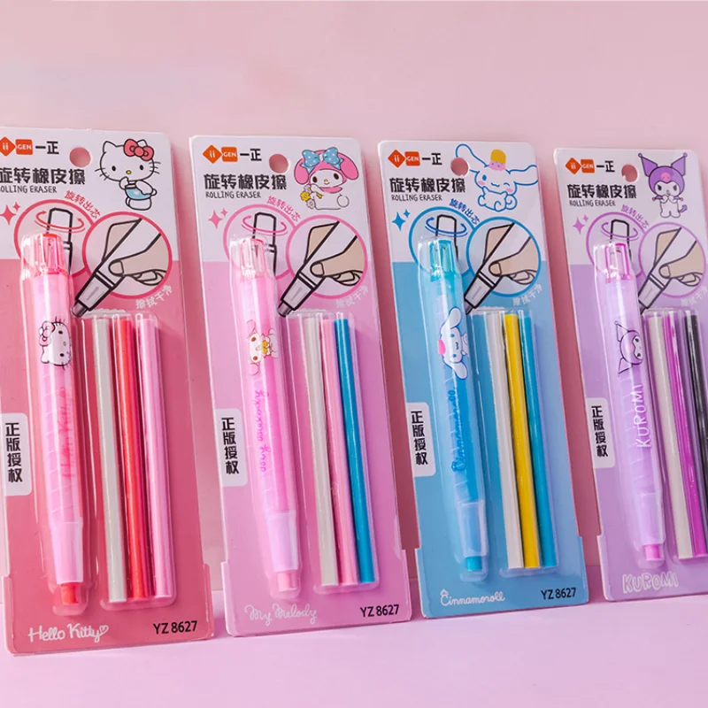 

Kuromi Cinnamoroll моя мелодия KT кукла поворотные ластики Kawaii аниме мультфильм портативный пурин почтовый карандаш ластик канцелярские принадлежности