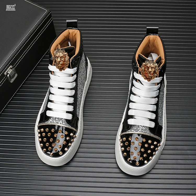 НОВЫЕ роскошные мужские кроссовки со стразами ботинки с шипами повседневные в
