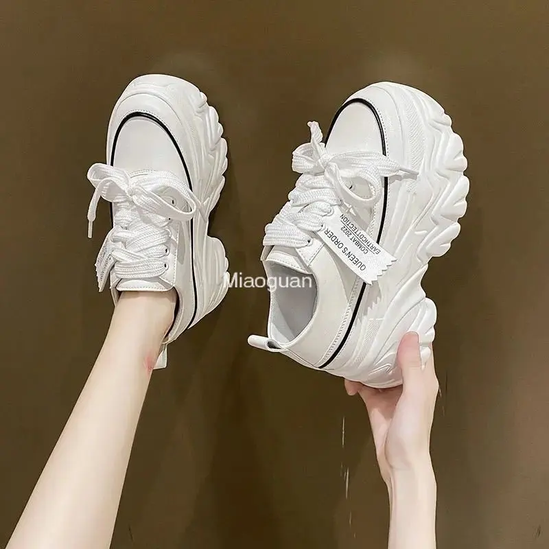 

New 2023 Women's Sneakers Platform Wedges Autumn Fashion Shoes Woman Lace Up White Summer Footwear Platform Thick Bottom Canvas