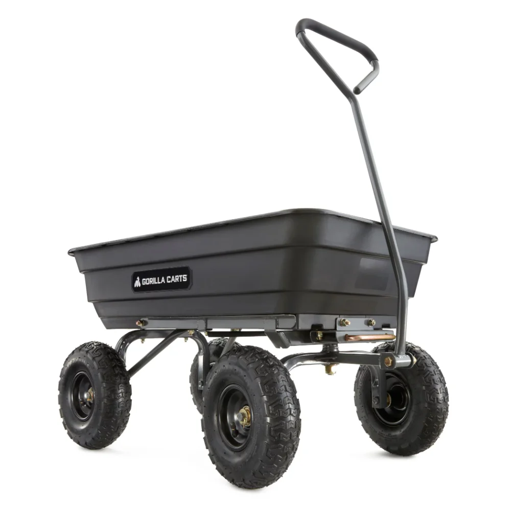 Gorilla Carts GOR4PS 600-lb. Poly Garden Dump Cart with 10" Tires Beach Cart  Folding Cart  Beach Wagon  Beach Trolley