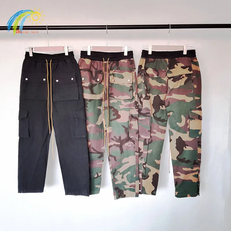 

High Street Rhude Camouflage Cargo Pants Men Women 1:1 Oversized Best Quality Multiple Pockets Rhude Overalls Breasted Trousers