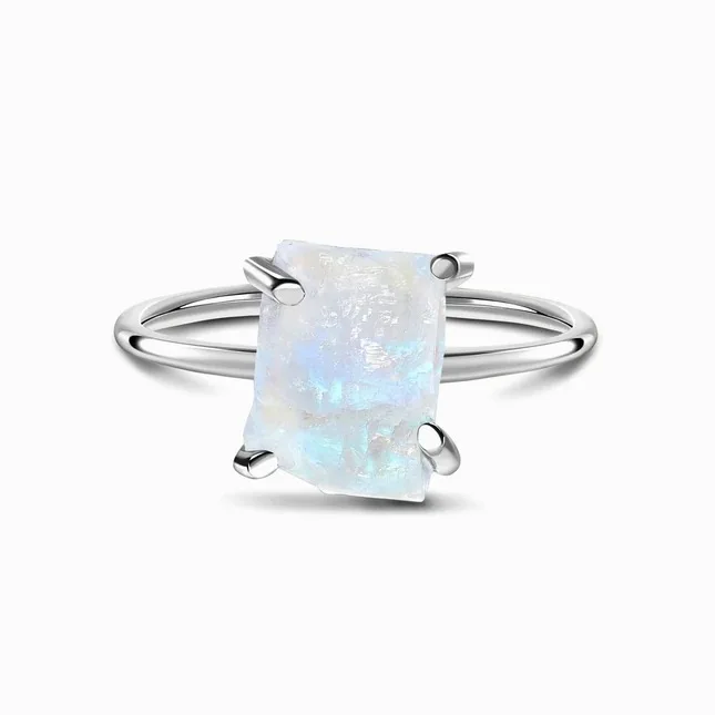 

Japan and South Korea S925 sterling silver four-claw irregular inlaid moonstone ring female minority design feeling simple
