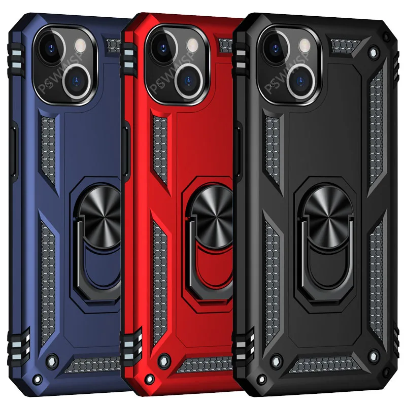 

Holder Cover Military Armor Shockproof Case For iPhone 14 12 11 13 Mini X Xs Max Pro XR SE 7 8 6 6S Plus Metal RingTPU Coque