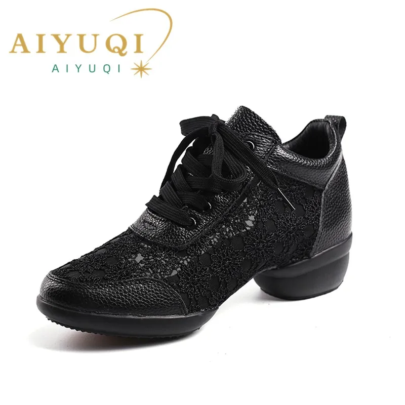 AIYUQI Women's Dance Shoes 2023 Summer Women Dance Shoes Mesh Breathable Square Genuine Leather Dance Shoes Ladies