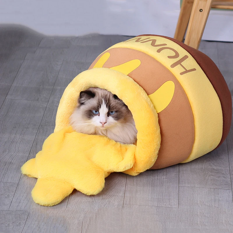 

Cat Bed House Pet Accessories Four Seasons Mat Cats Cushion Basket Honey Jar Shape Pet Cat Puppy Beds Pets Product Dog Supplies