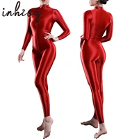womans glossy smooth tights bodystocking double ended zipper oil shiny full body leotard bodysuit jumpsuit pole dance clubwear
