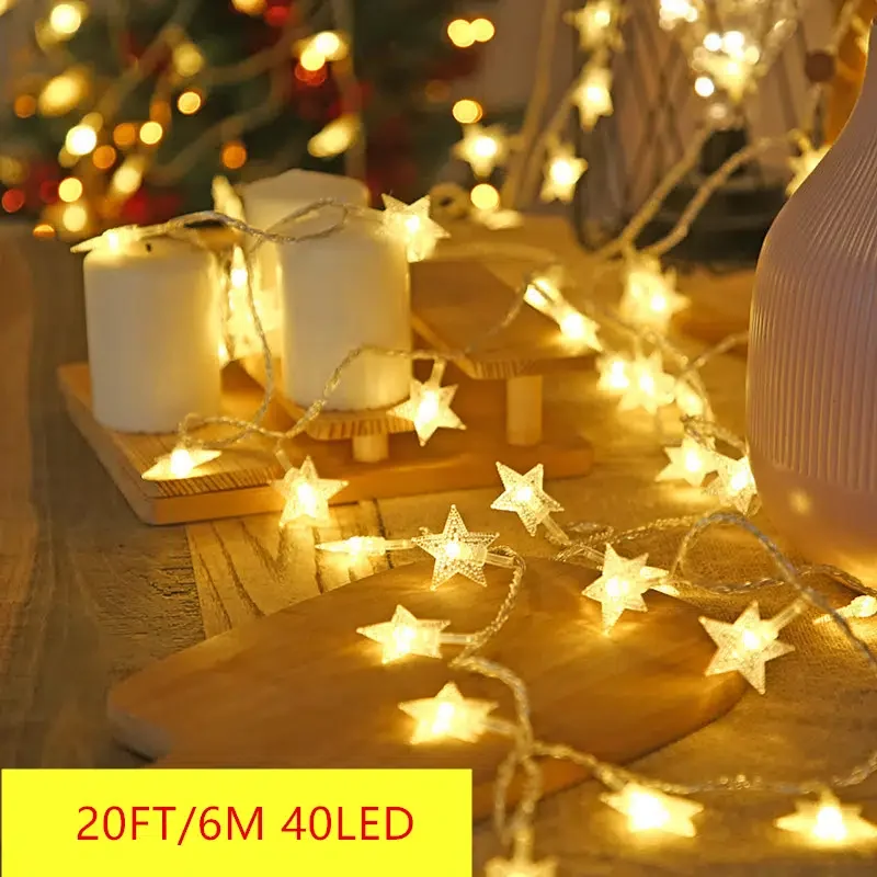 

HMTX 1pc Star String Lights, 3m/10ft, 6m/20ft, EFFE LED Fairy Twinkle Lantern Lights With 20 Stars 2 Flashing Modes, Battery Pow