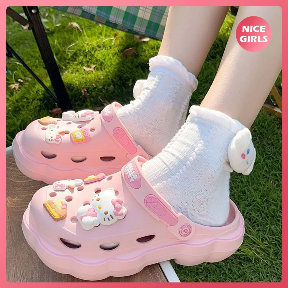 

Summer Hello Kitty Kuromi Cinnamoroll Women's Soft Sole Hole Shoe Flower Slippers Outdoor Casual Beach Non-Slip Cartoon Sandals