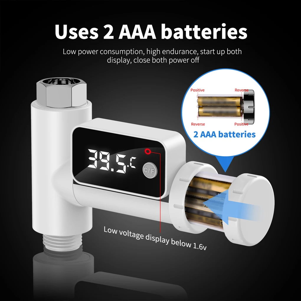 

Shower Head Thermometer LED Baby Water Temperature Meter 1/2 Inch Fahrenheit/Celsius Adjustable Battery Operated Gauge Accessory